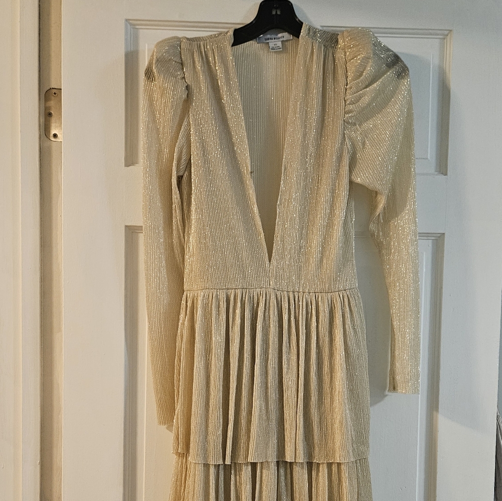 Sabina MusáyevCarry Tiered Belted Metallic Dress